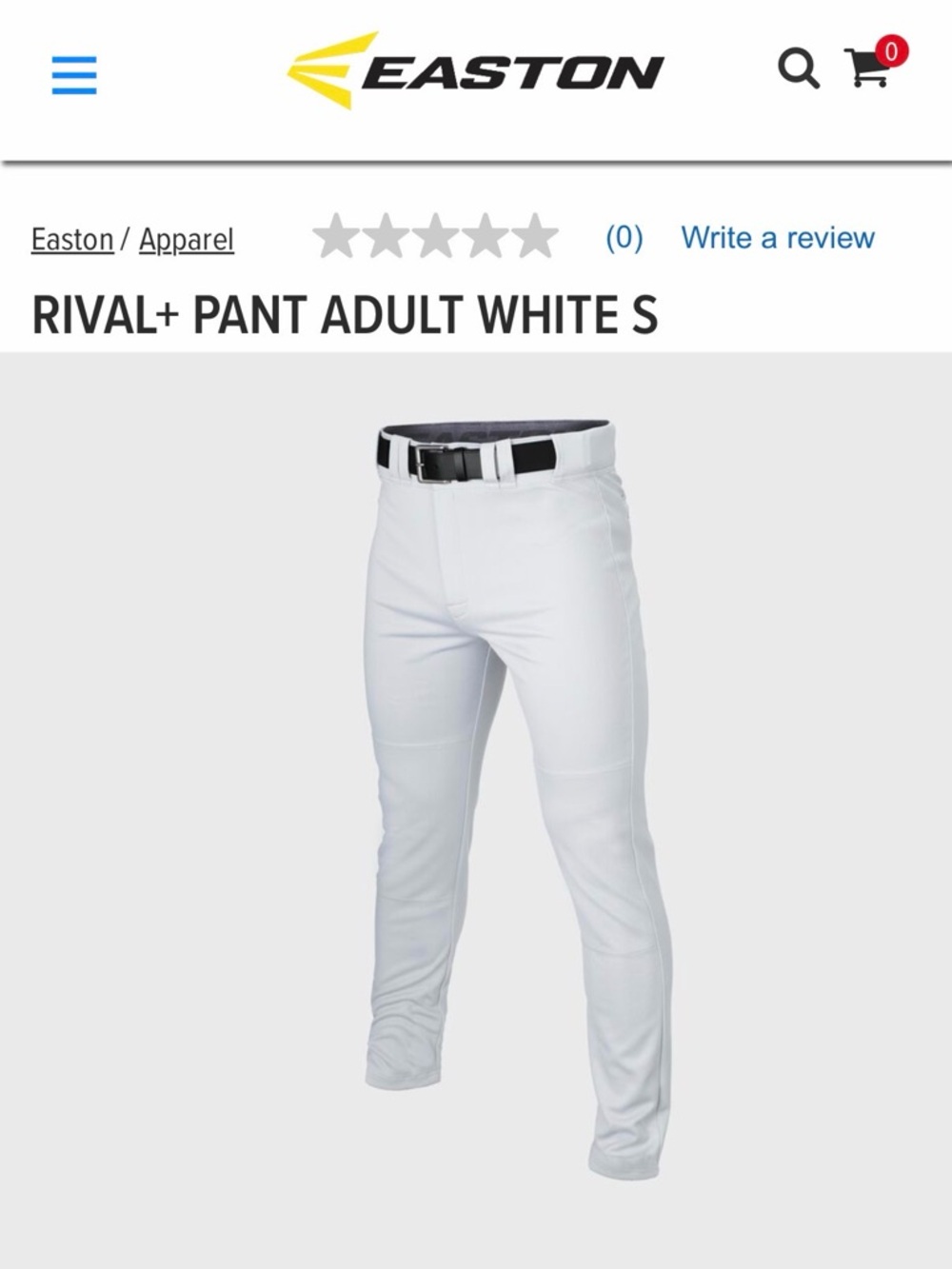 Easton White Men's Baseball Pants with Belt Loops